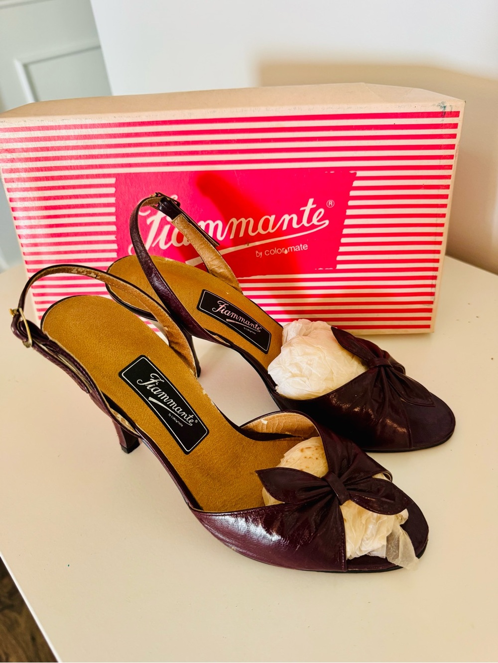 Vintage in box Women's Slingback Peep-Toe Heels in Dark Brown